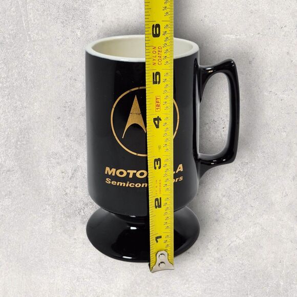 Vintage Motorola Semiconductors Mug Black Gold Hall USA Pedestal Mug Retro Tech - Picture 7 of 8